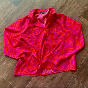 Boohoo pink and orange button up top